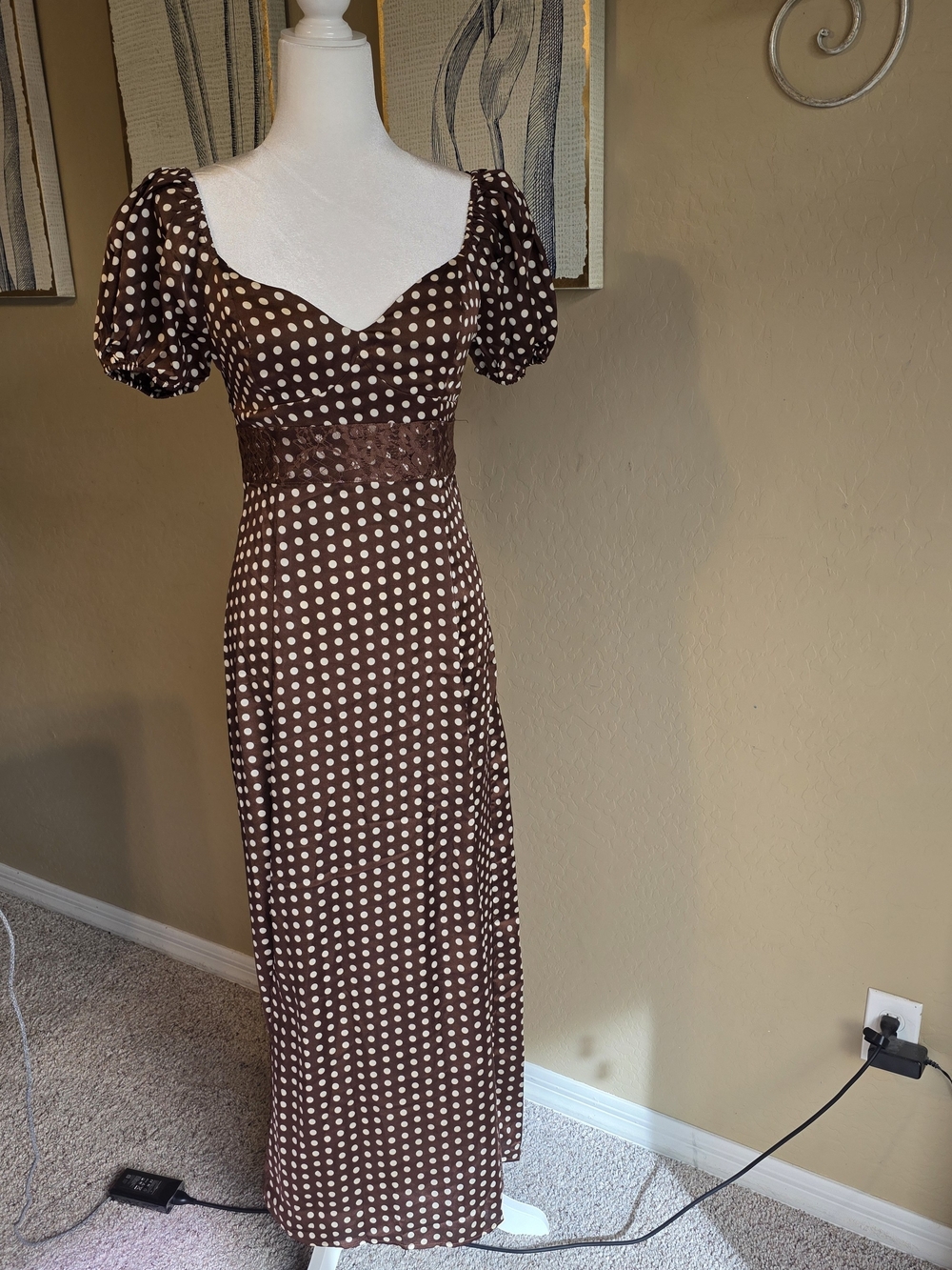 NWT Altar’d State Yusra Polka Dot Maxi Dress Brown Ivory M